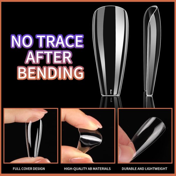 Teenitor Clear Coffin Nail Tips Set, Long Acrylic Nail Kit Full Cover Clear Press On Nails, 600 Pcs Fake Nails with Glue, Acrylic Nail Clipper Files and Buffer Polisher - Image 8