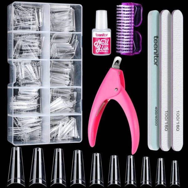 Teenitor Clear Coffin Nail Tips Set, Long Acrylic Nail Kit Full Cover Clear Press On Nails, 600 Pcs Fake Nails with Glue, Acrylic Nail Clipper Files and Buffer Polisher - Image 9