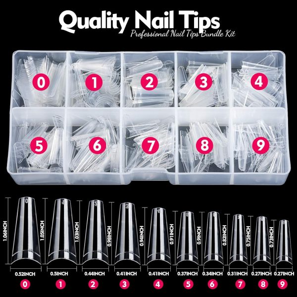 Teenitor Clear Coffin Nail Tips Set, Long Acrylic Nail Kit Full Cover Clear Press On Nails, 600 Pcs Fake Nails with Glue, Acrylic Nail Clipper Files and Buffer Polisher - Image 10