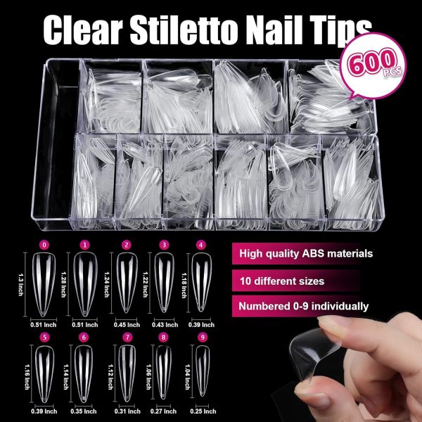 Teenitor Clear Coffin Nail Tips Set, Long Acrylic Nail Kit Full Cover Clear Press On Nails, 600 Pcs Fake Nails with Glue, Acrylic Nail Clipper Files and Buffer Polisher - Image 16