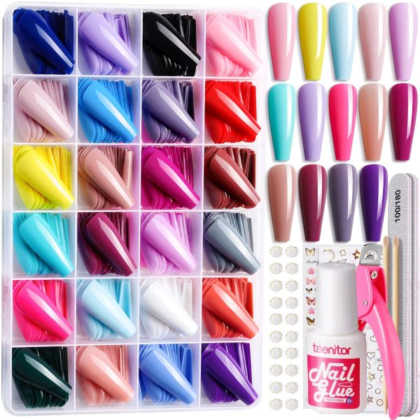 Teenitor Long Fake Nails Kit - 10 Colors Matte & Glossy, 4 Glitter Press On Nails - Image 8