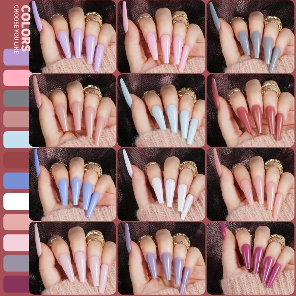 Teenitor Long Fake Nails Kit - 10 Colors Matte & Glossy, 4 Glitter Press On Nails - Image 9
