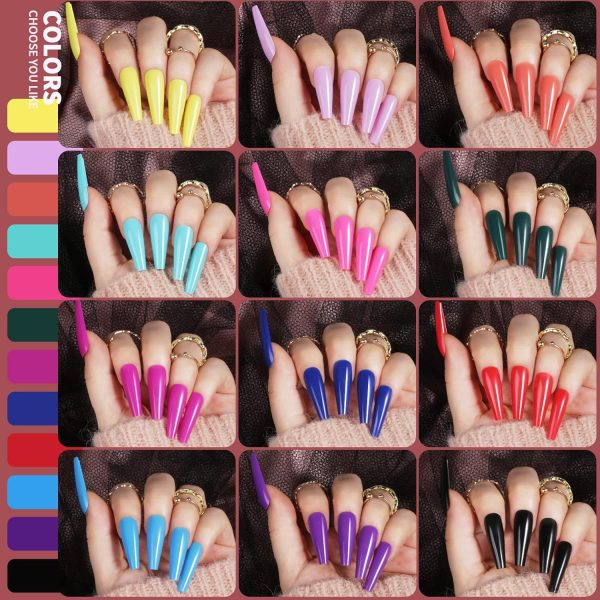Teenitor Long Fake Nails Kit - 10 Colors Matte & Glossy, 4 Glitter Press On Nails - Image 10