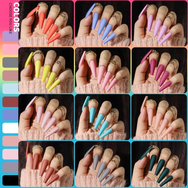 Teenitor Long Fake Nails Kit - 10 Colors Matte & Glossy, 4 Glitter Press On Nails - Image 16