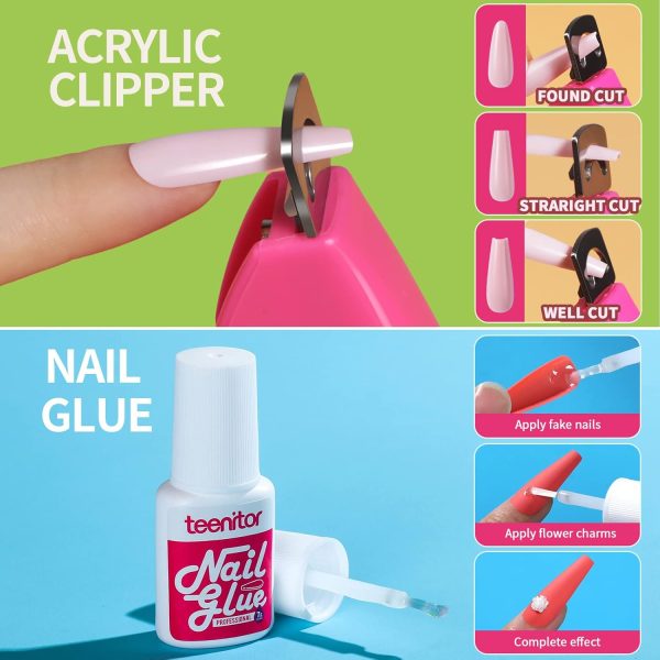 Teenitor Long Fake Nails Kit - 10 Colors Matte & Glossy, 4 Glitter Press On Nails - Image 20