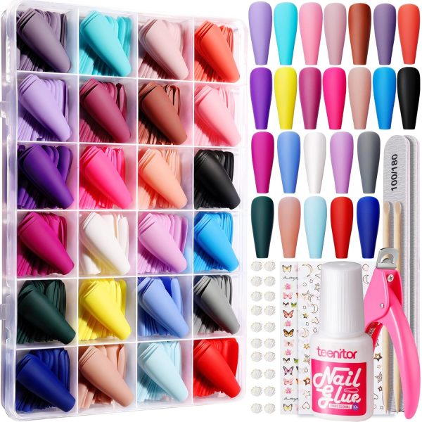 Teenitor Long Fake Nails Kit - 10 Colors Matte & Glossy, 4 Glitter Press On Nails - Image 22
