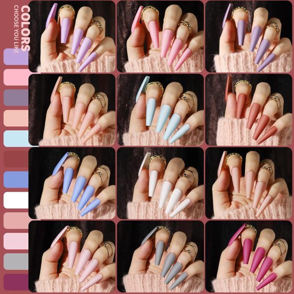 Teenitor Long Fake Nails Kit - 10 Colors Matte & Glossy, 4 Glitter Press On Nails - Image 24