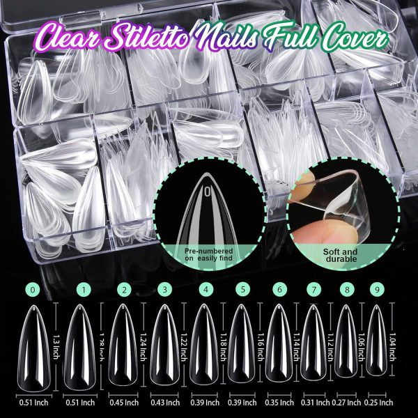 Teenitor Clear Stiletto Nail Tips Full Cover, Long Stiletto Nails Tips For Acrylic Nails, 600pcs Almond Stiletto Shape Fake Nails Tips With Glue, Acrylic Nail Clipper, Nail Stand Clear Glue On Nails - Image 2