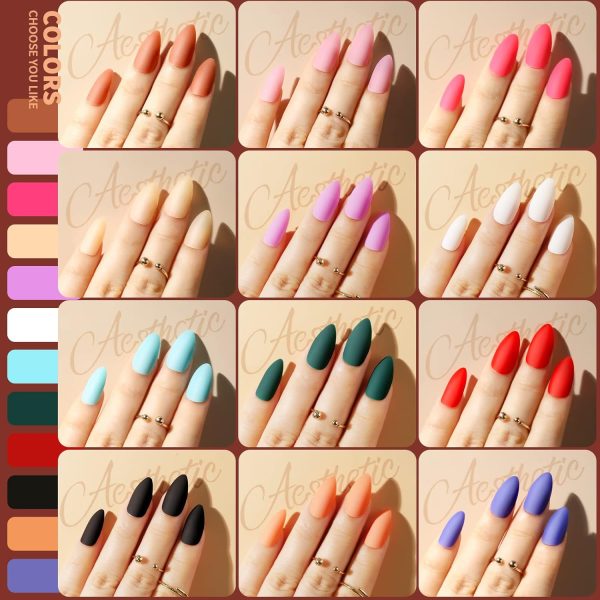 Teenitor Almond Press On Nails, Almond Shape Press On Nails Medium Length, 12 Pack Matte Press On Nails Almond, 12 Color Almond Glue On Nails Press On Almond Fake Nails - Image 5