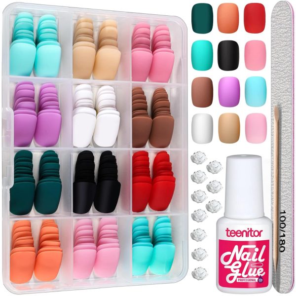 Teenitor Almond Press On Nails, Almond Shape Press On Nails Medium Length, 12 Pack Matte Press On Nails Almond, 12 Color Almond Glue On Nails Press On Almond Fake Nails - Image 8