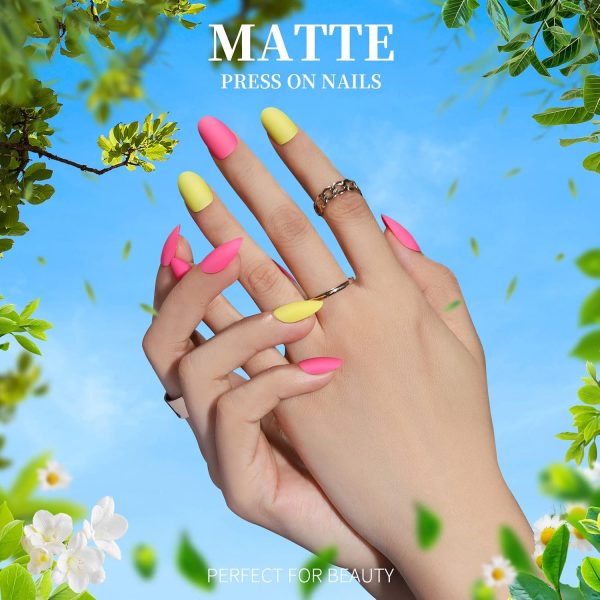 Teenitor Short Oval Press On Nails, 24 Colors Press On Oval Nails, 576pcs Press On Round Fake Nails, 12 Sizes Glue On Nails Short Almond Press On Nails with Nail Glue, Nail Adhesive Tabs - Image 4