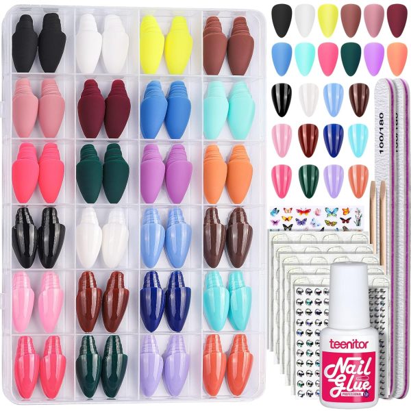 Teenitor Short Oval Press On Nails, 24 Colors Press On Oval Nails, 576pcs Press On Round Fake Nails, 12 Sizes Glue On Nails Short Almond Press On Nails with Nail Glue, Nail Adhesive Tabs - Image 15