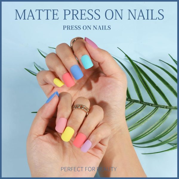 Teenitor Short Oval Press On Nails, 24 Colors Press On Oval Nails, 576pcs Press On Round Fake Nails, 12 Sizes Glue On Nails Short Almond Press On Nails with Nail Glue, Nail Adhesive Tabs - Image 39