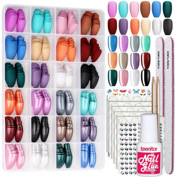 Teenitor Short Oval Press On Nails, 24 Colors Press On Oval Nails, 576pcs Press On Round Fake Nails, 12 Sizes Glue On Nails Short Almond Press On Nails with Nail Glue, Nail Adhesive Tabs - Image 43
