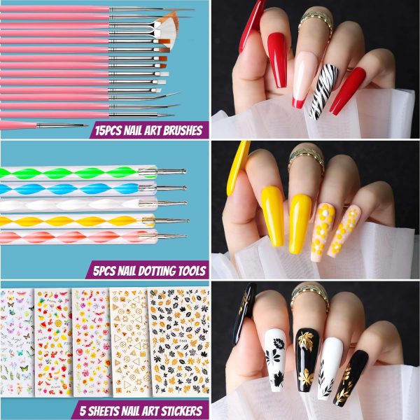 Teenitor Acrylic Fake Nails Kit, Press On Nail Supplies with Clear Coffin Nail Tips Nail Stand Nail Art Brushes Dotting Pen Glitter Sequins Sticker Rhinestones Nail Decorations Press On Nails Kit - Image 3