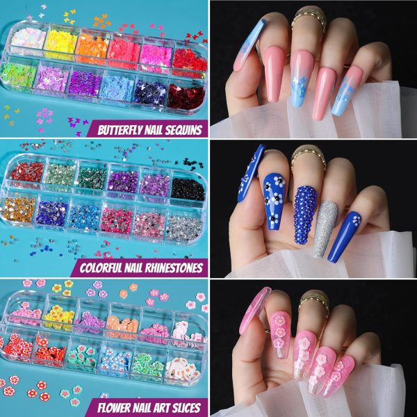 Teenitor Acrylic Fake Nails Kit, Press On Nail Supplies with Clear Coffin Nail Tips Nail Stand Nail Art Brushes Dotting Pen Glitter Sequins Sticker Rhinestones Nail Decorations Press On Nails Kit - Image 4