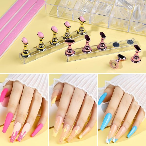 Teenitor Acrylic Fake Nails Kit, Press On Nail Supplies with Clear Coffin Nail Tips Nail Stand Nail Art Brushes Dotting Pen Glitter Sequins Sticker Rhinestones Nail Decorations Press On Nails Kit - Image 10