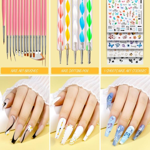 Teenitor Acrylic Fake Nails Kit, Press On Nail Supplies with Clear Coffin Nail Tips Nail Stand Nail Art Brushes Dotting Pen Glitter Sequins Sticker Rhinestones Nail Decorations Press On Nails Kit - Image 11