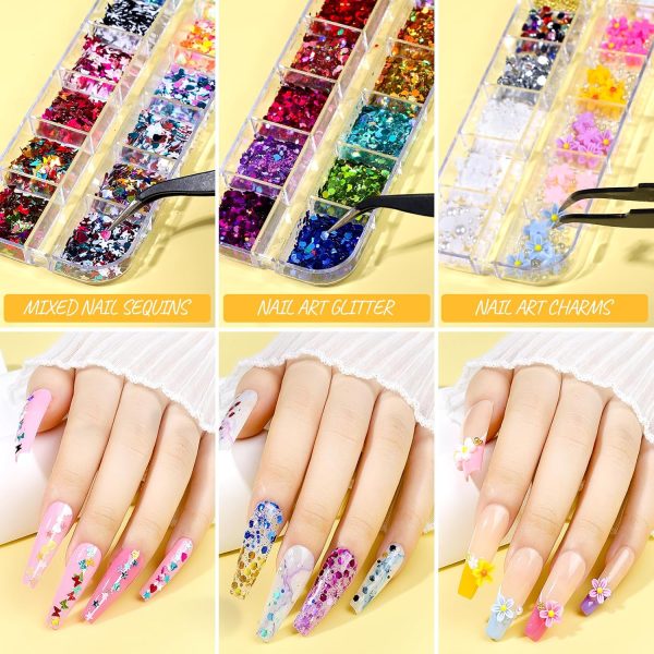 Teenitor Acrylic Fake Nails Kit, Press On Nail Supplies with Clear Coffin Nail Tips Nail Stand Nail Art Brushes Dotting Pen Glitter Sequins Sticker Rhinestones Nail Decorations Press On Nails Kit - Image 12