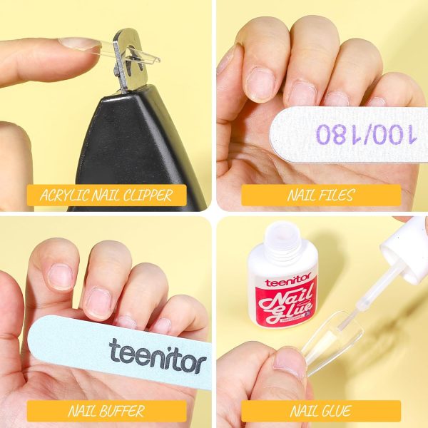 Teenitor Acrylic Fake Nails Kit, Press On Nail Supplies with Clear Coffin Nail Tips Nail Stand Nail Art Brushes Dotting Pen Glitter Sequins Sticker Rhinestones Nail Decorations Press On Nails Kit - Image 13