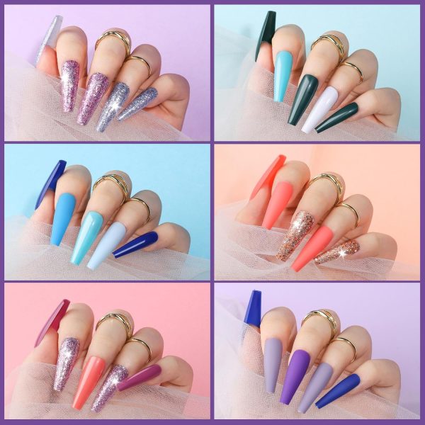 Teenitor Long Press On Nails Kit 24 Color Long Coffin Nail Tips Full Cover, 576pcs Long Coffin Press On Nails Fake Nails, Matte Nails Glue On Nails - Image 7