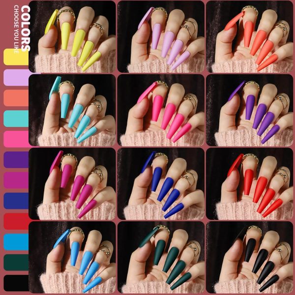 Teenitor Long Press On Nails Kit 24 Color Long Coffin Nail Tips Full Cover, 576pcs Long Coffin Press On Nails Fake Nails, Matte Nails Glue On Nails - Image 23