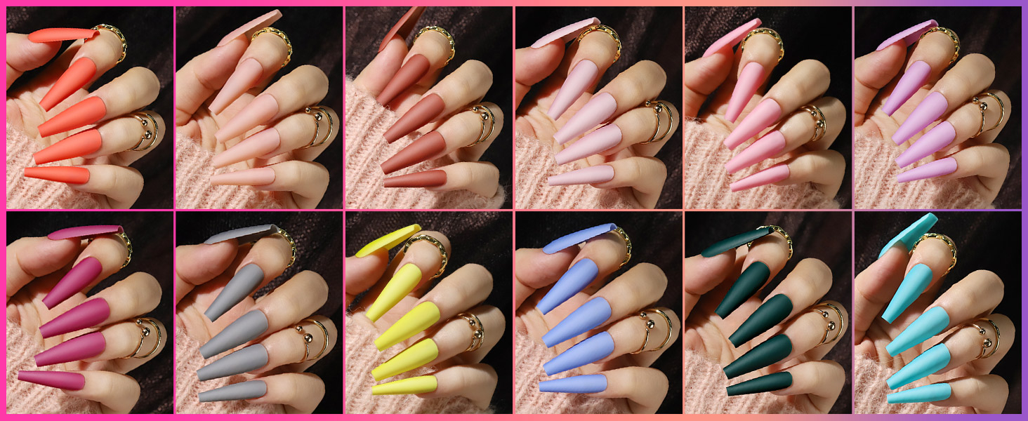 matte press on nails long