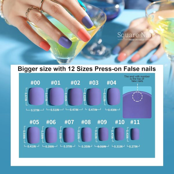 Teenitor Short Press On Nails with Glitter, 12 Sizes Square, Matte & Glossy Finish - Image 2
