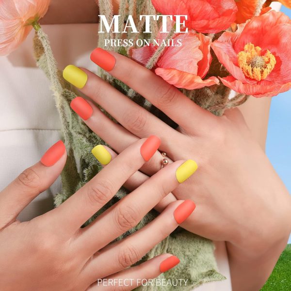 Teenitor Short Press On Nails with Glitter, 12 Sizes Square, Matte & Glossy Finish - Image 3
