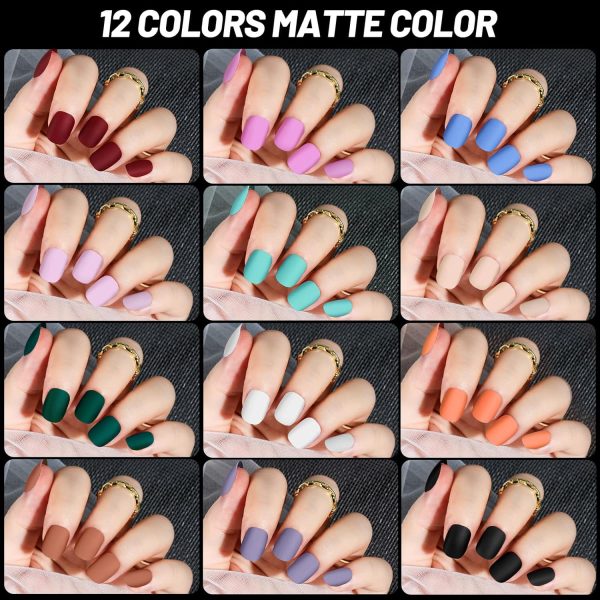 Teenitor Short Press On Nails with Glitter, 12 Sizes Square, Matte & Glossy Finish - Image 9