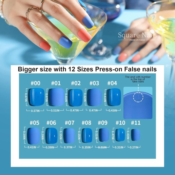 Teenitor Short Press On Nails with Glitter, 12 Sizes Square, Matte & Glossy Finish - Image 23