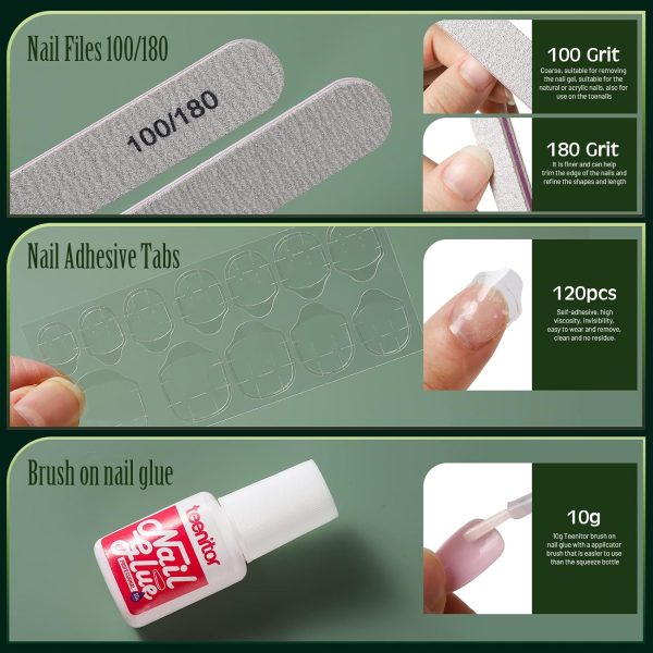 Teenitor Short Press On Nails with Glitter, 12 Sizes Square, Matte & Glossy Finish - Image 26