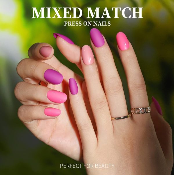 Teenitor Short Press On Nails with Glitter, 12 Sizes Square, Matte & Glossy Finish - Image 28