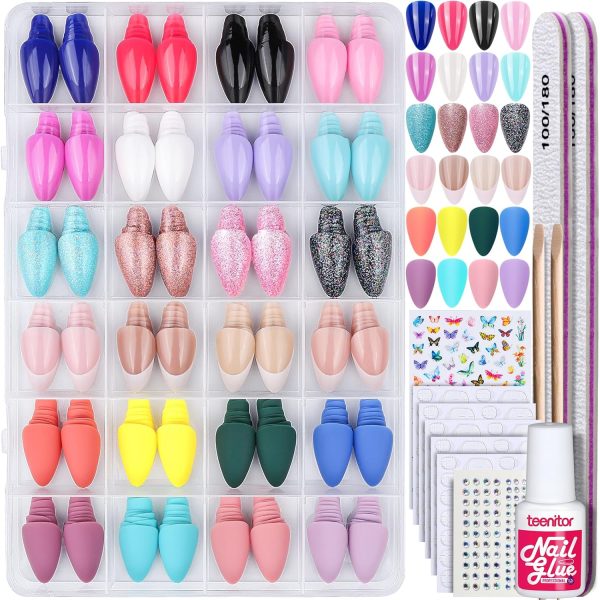 Teenitor Short Press On Nails with Glitter, 12 Sizes Square, Matte & Glossy Finish - Image 34