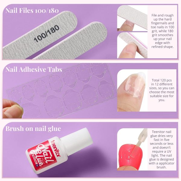 Teenitor Short Press On Nails with Glitter, 12 Sizes Square, Matte & Glossy Finish - Image 40