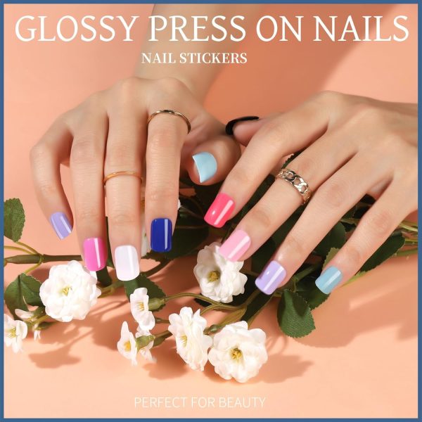 Teenitor Short Press On Nails with Glitter, 12 Sizes Square, Matte & Glossy Finish - Image 45