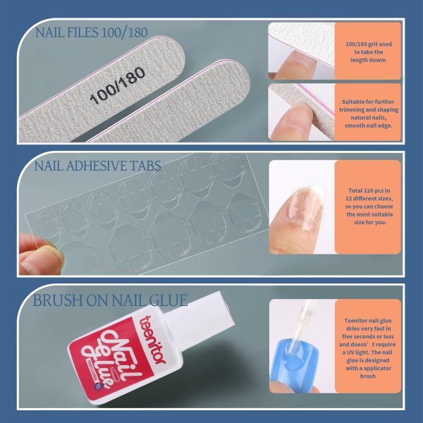 Teenitor Short Press On Nails with Glitter, 12 Sizes Square, Matte & Glossy Finish - Image 47