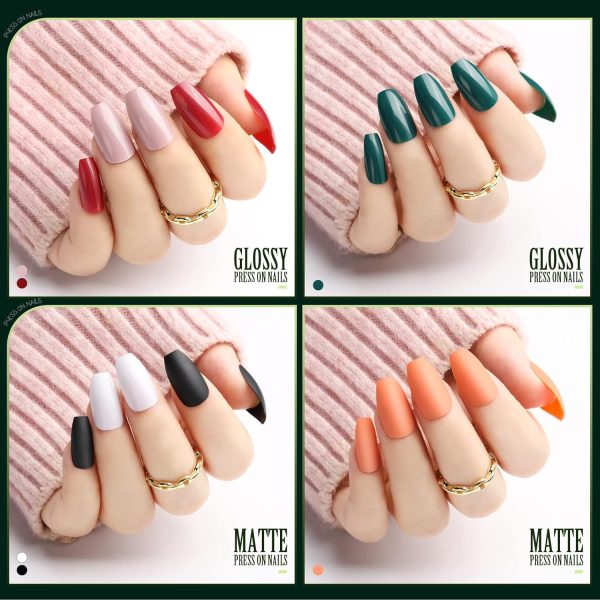 Teenitor Short Press On Nails with Glitter, 12 Sizes Square, Matte & Glossy Finish - Image 52